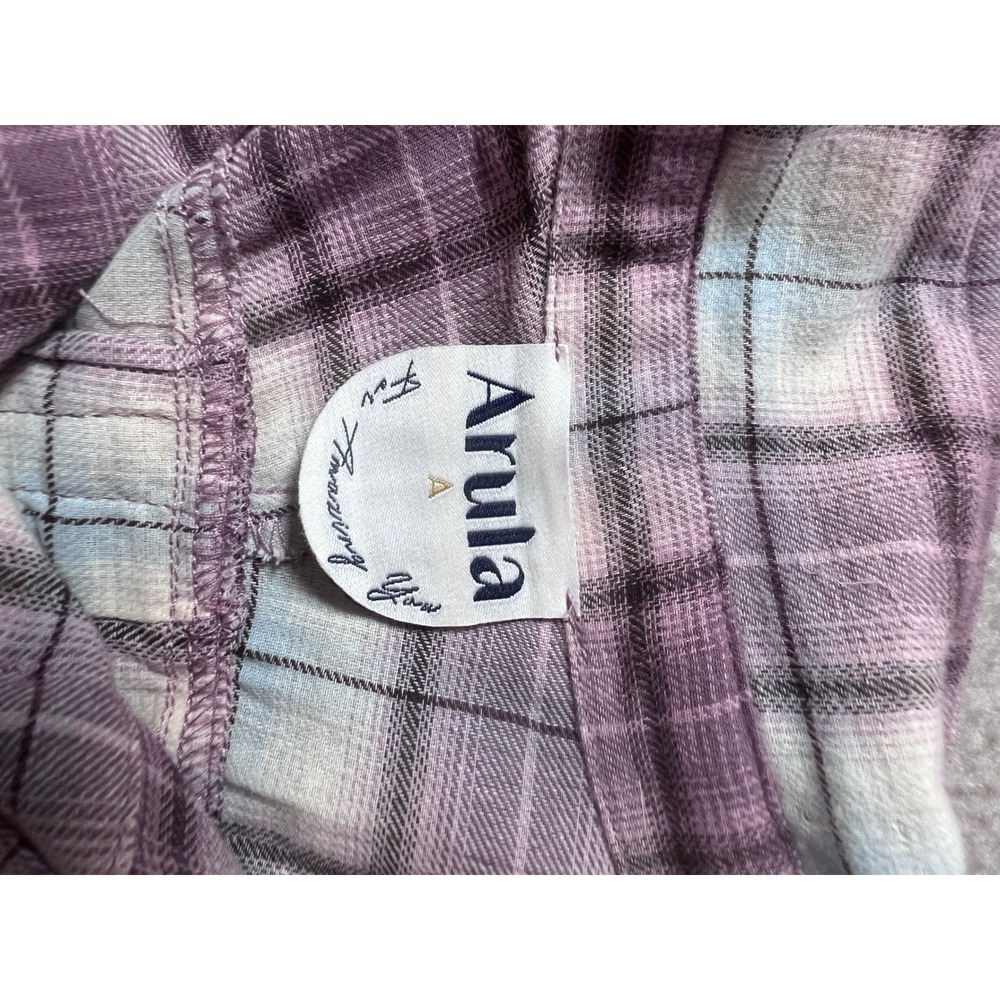 Arula Plaid Button Down Shirt Women‎ 1X Pink Cropped Long Sleeve MTP9317P-AU - Picture 6 of 7